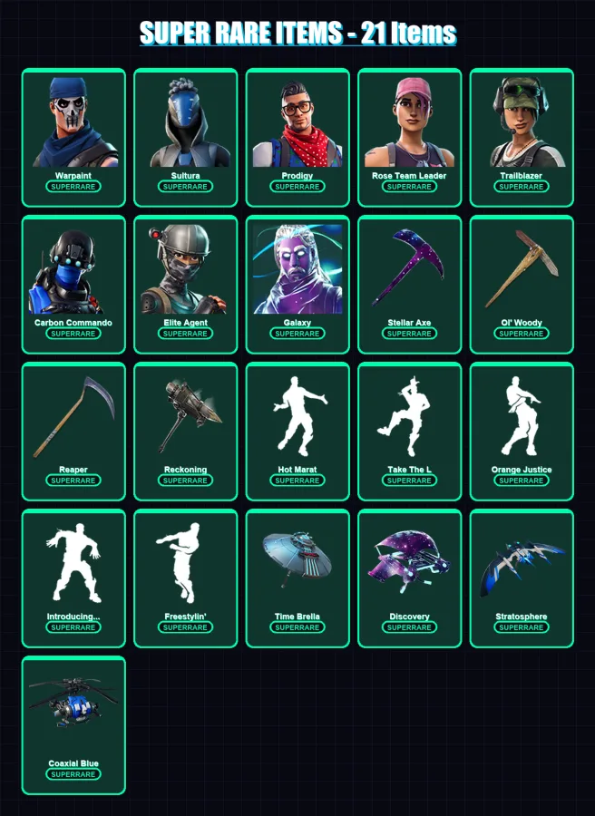 [PS4/PS5/XBOX/PC] | Warpaint | Sultura | Prodigy | Rose Team Leader | Trailblazer | 99 skin | 90 pickaxe | 83 emote | 81 glider | Lv888