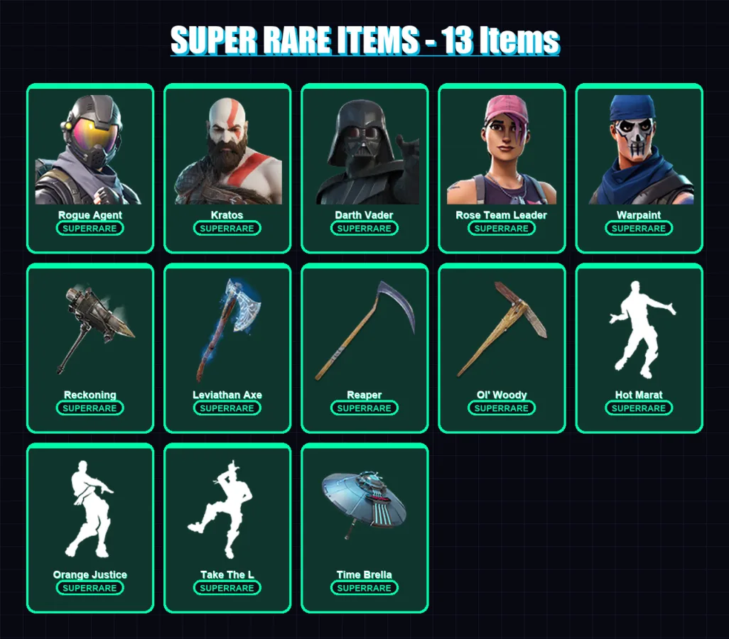 [PC/PSN] | Rogue Agent | Kratos | Darth Vader | Rose Team Leader | Warpaint | 461 skin | 445 pickaxe | 392 emote | 307 glider | Lv4399 — Fortnite account