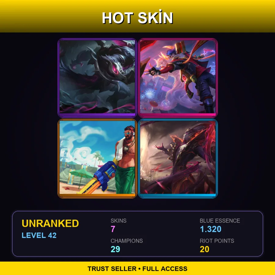 EUNE | Old God Warwick | Lunar Beast Aphelios | Pool Party Graves | Nightbringer Vladimir | 7 Skin | 29 Champ | Lv42