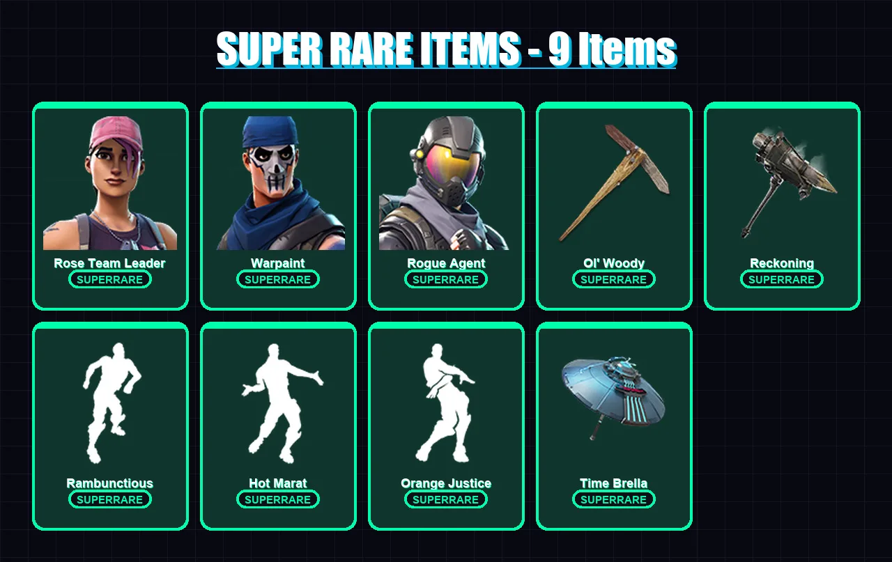 [PC/XBOX/PSN] | Rose Team Leader | Warpaint | Rogue Agent | Drift | Dire | 61 skin | 100 pickaxe | 96 emote | 91 glider | Lv1760