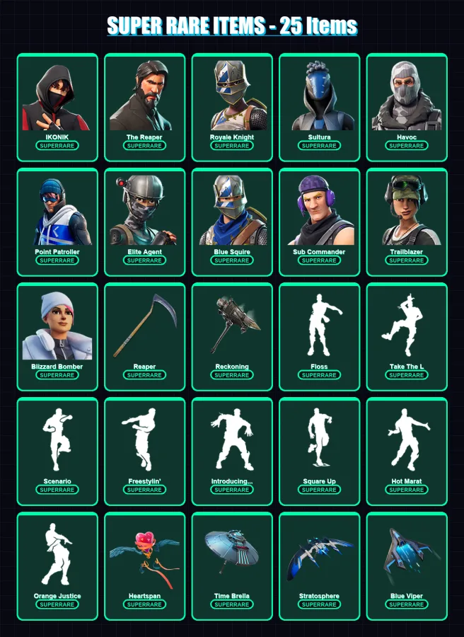 [PS4/PS5/XBOX/PC] | IKONIK | The Reaper | Royale Knight | Sultura | Havoc | 110 skin | 101 pickaxe | 109 emote | 100 glider | Lv1300