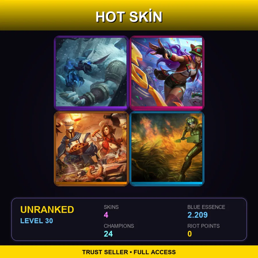 EUW | Lv30 | Unranked | 4 Skin | 24 Champ