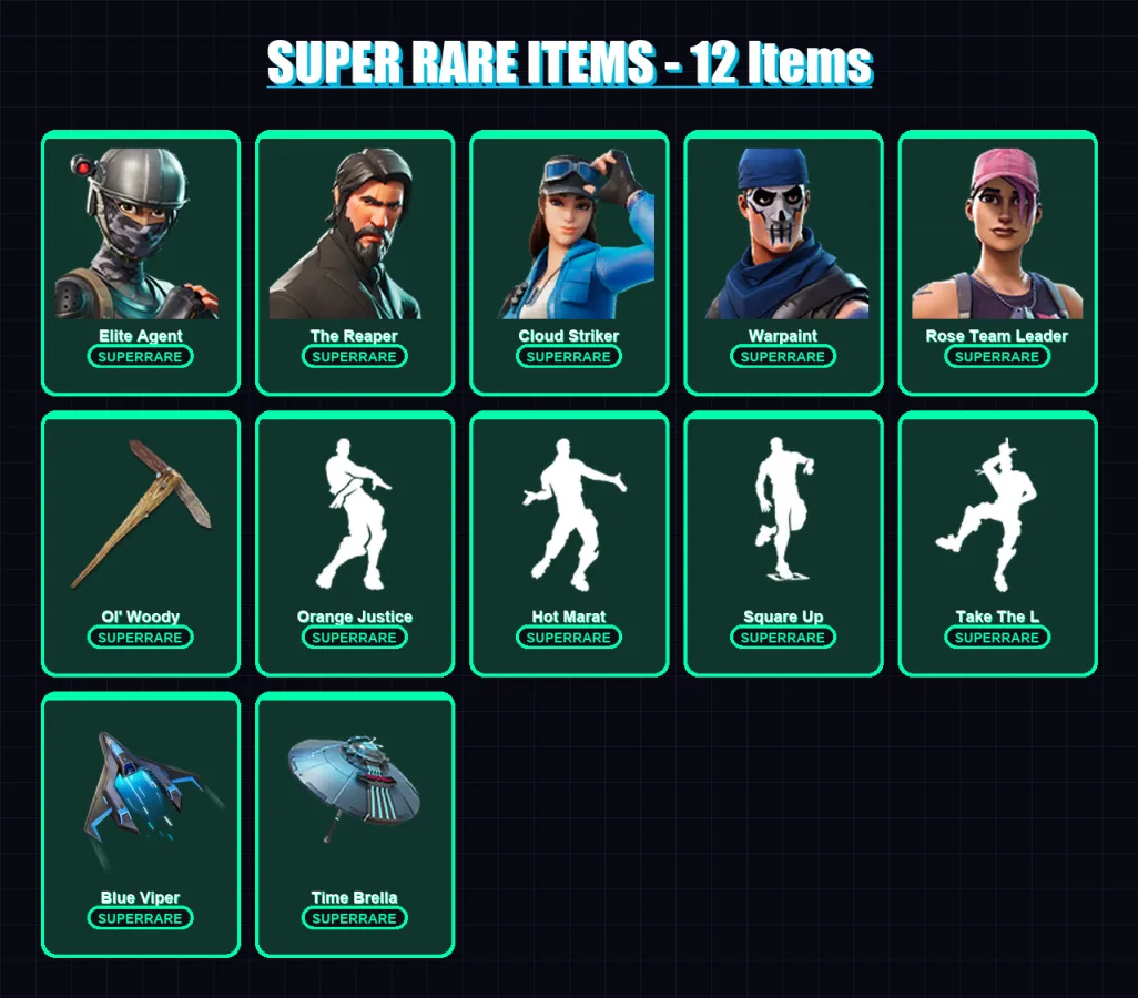 [PS4/PS5/XBOX/PC] | Elite Agent | The Reaper | Cloud Striker | Warpaint | Rose Team Leader | 69 skin | 69 pickaxe | 83 emote | 86 glider | Lv1041