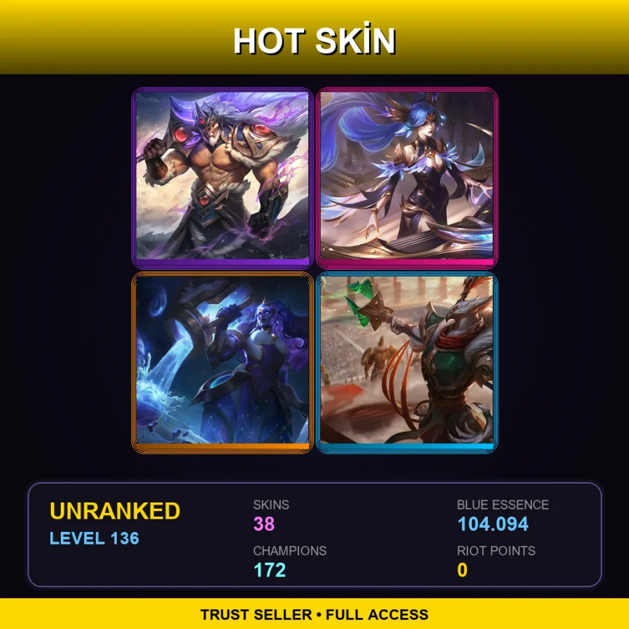 VN | Lv136 | Unranked | 38 Skin | 172 Champ