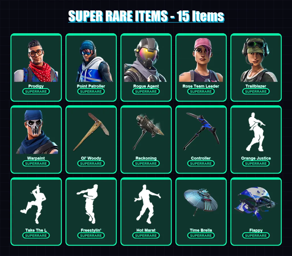 [PC/XBOX] | Prodigy | Point Patroller | Rogue Agent | Rose Team Leader | Trailblazer | 69 skin | 63 pickaxe | 65 emote | 67 glider | Lv1015