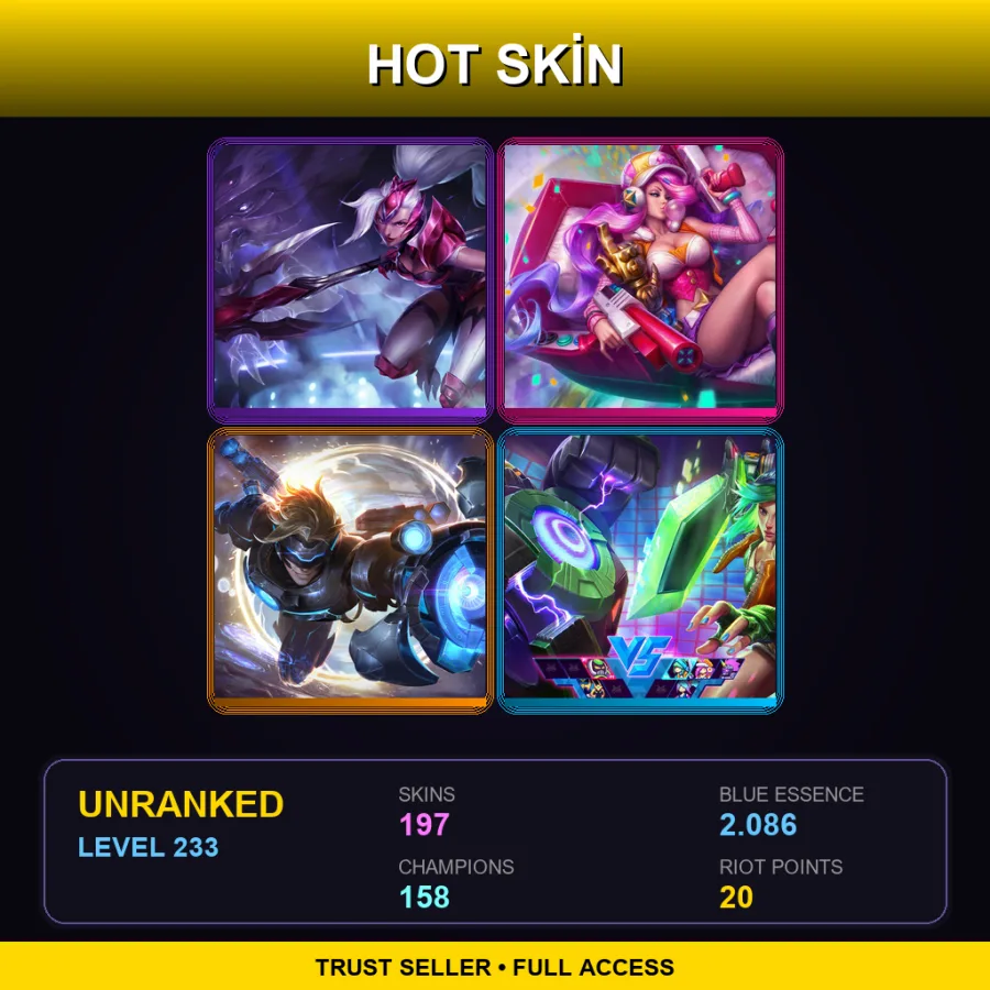 TR | Challenger Nidalee | Arcade Miss Fortune | Pulsefire Ezreal | Arcade Riven | 197 Skin | 158 Champ | Lv233