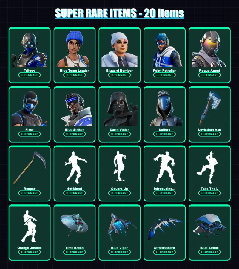 [PS4/PS5/PC] | Trilogy | Blue Team Leader | Blizzard Bomber | Point Patroller | Rogue Agent | 260 skin | 282 pickaxe | 214 emote | 223 glider | Lv35
