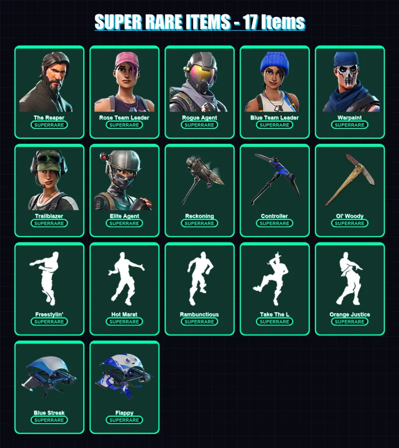 [PC/XBOX/PSN] | The Reaper | Rose Team Leader | Rogue Agent | Blue Team Leader | Warpaint | 43 skin | 26 pickaxe | 35 emote | 28 glider | Lv317 — Fortnite account