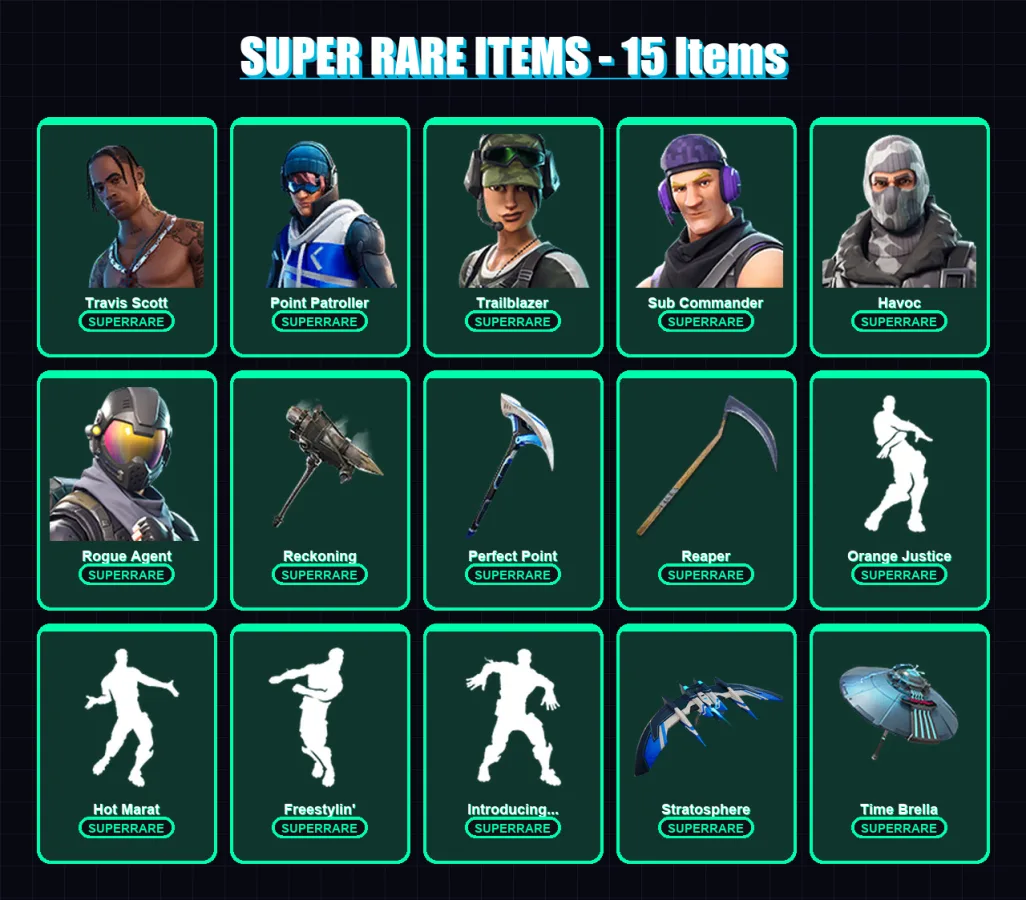 [PS4/PS5/XBOX/PC] | Travis Scott | Point Patroller | Trailblazer | Sub Commander | Havoc | 74 skin | 91 pickaxe | 83 emote | 80 glider | Lv1327