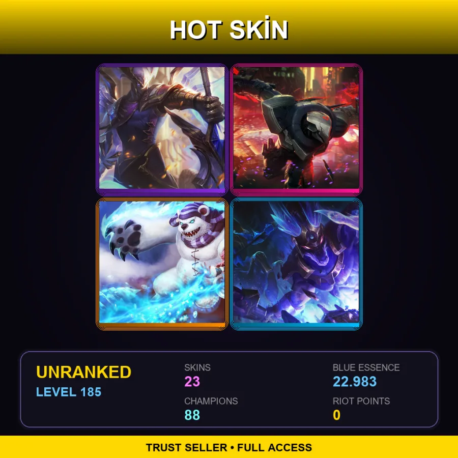 LAS | Lv185 | Unranked | 23 Skin | 88 Champ — LoL account