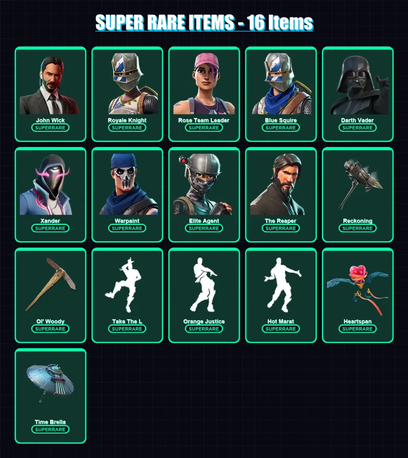 [PC/XBOX] | John Wick | Royale Knight | Rose Team Leader | Blue Squire | Darth Vader | 314 skin | 331 pickaxe | 279 emote | 294 glider | Lv5106