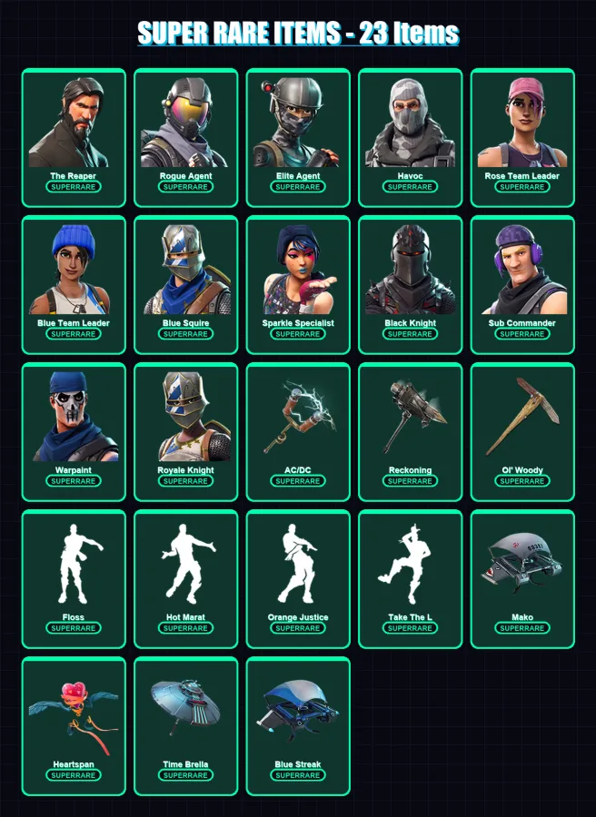 [PC/XBOX/PSN] | The Reaper | Rogue Agent | Elite Agent | Havoc | Rose Team Leader | 115 skin | 157 pickaxe | 113 emote | 148 glider | Lv2686