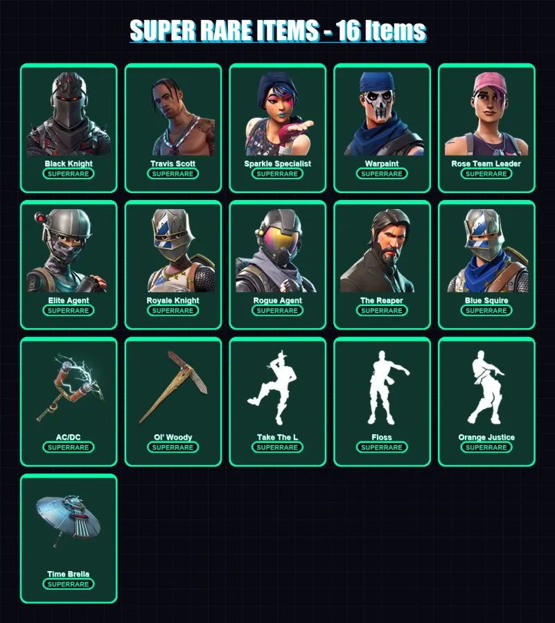 [PC/PSN] | Black Knight | Travis Scott | Sparkle Specialist | Warpaint | Rose Team Leader | 69 skin | 59 pickaxe | 75 emote | 72 glider | Lv946
