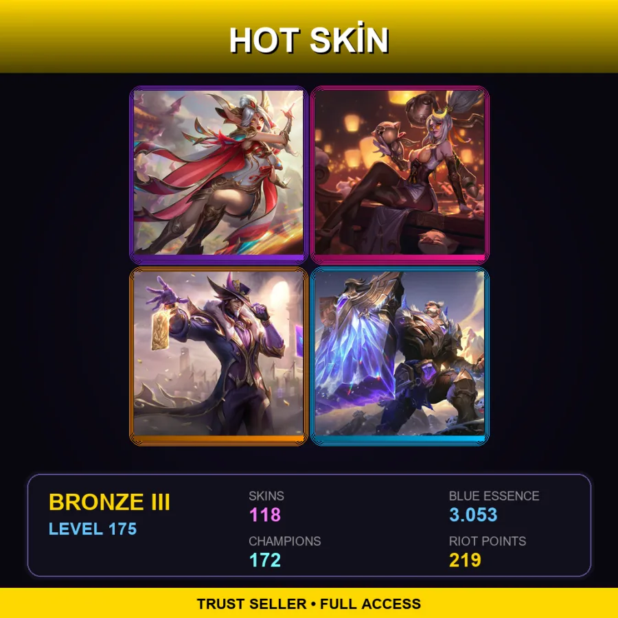 EUW | Lv175 | Bronze III | 118 Skin | 172 Champ — LoL account