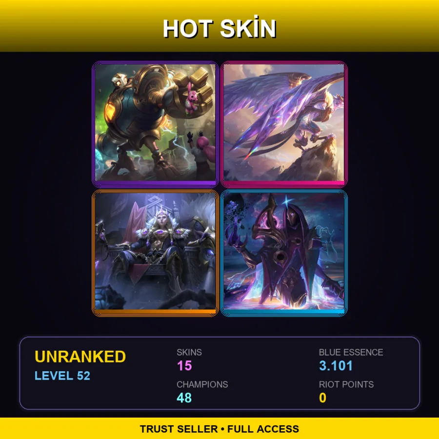 TR | Lv52 | Unranked | 15 Skin | 48 Champ — LoL account