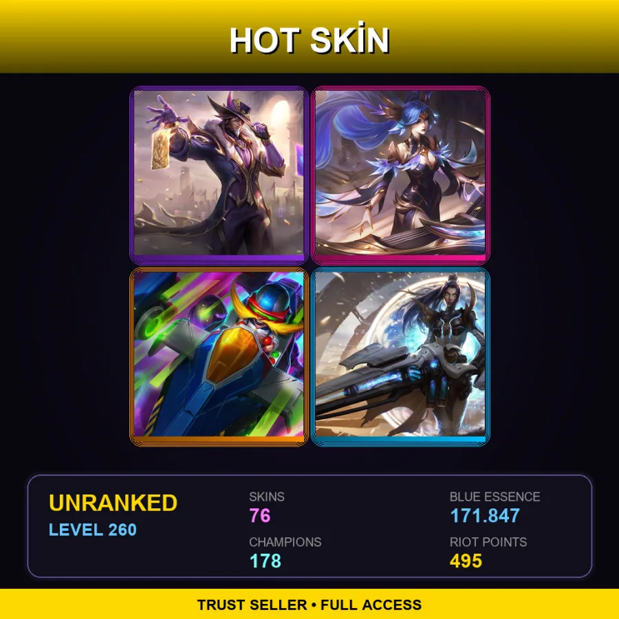 EUW | Lv260 | Unranked | 76 Skin | 178 Champ