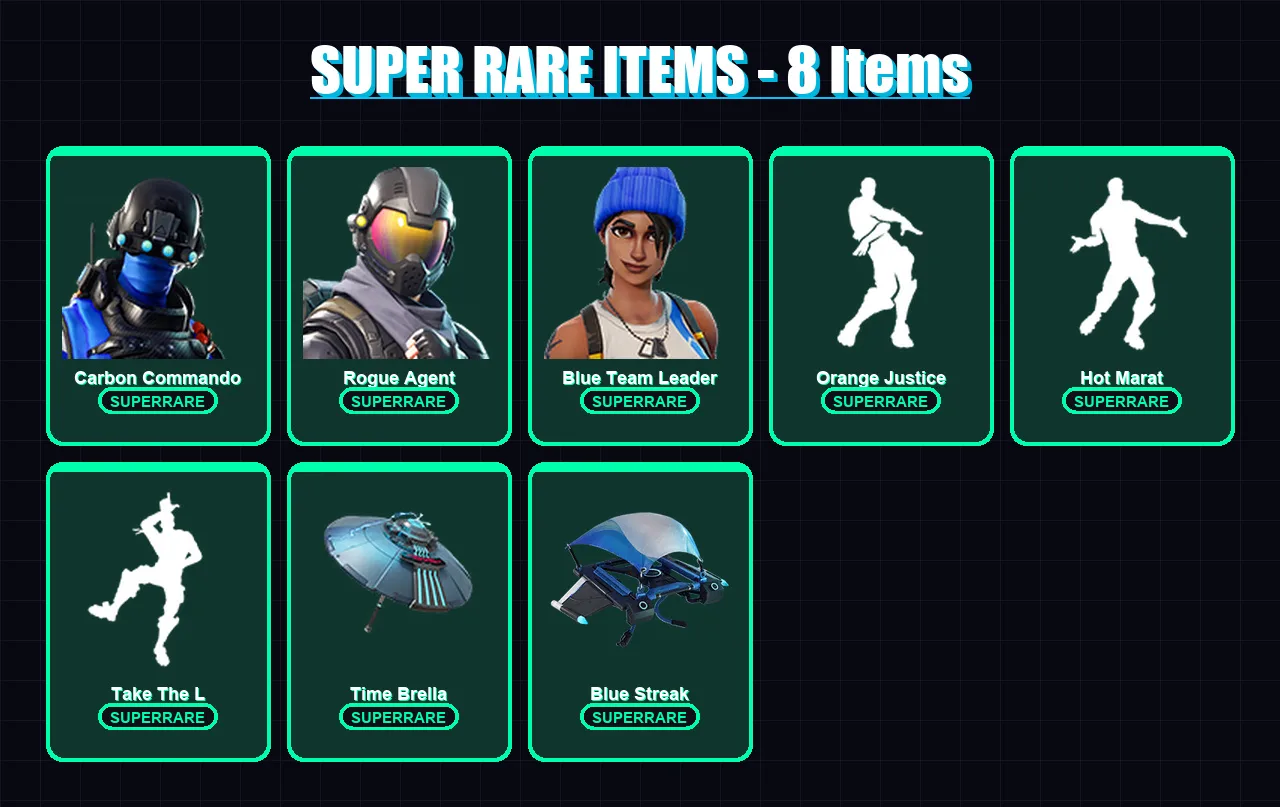 [PS4/PS5/XBOX/PC] | Carbon Commando | Rogue Agent | Blue Team Leader | Carbide | Optimus Prime | 40 skin | 50 pickaxe | 34 emote | 47 glider | Lv617