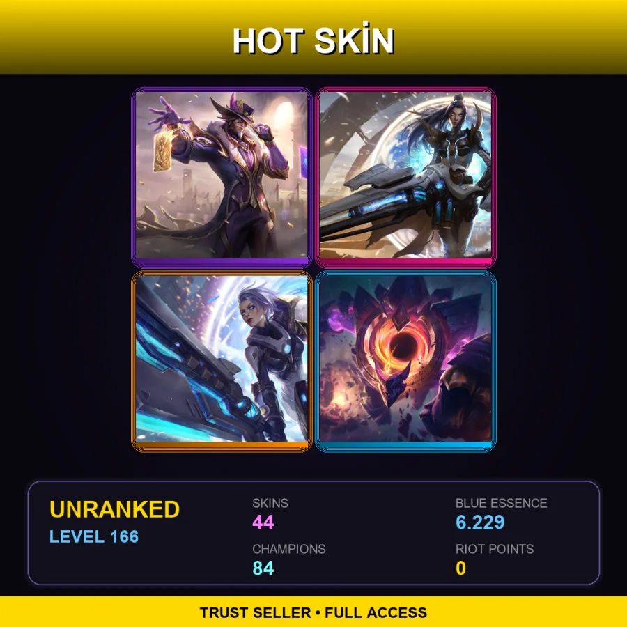 LAN | Victorious Twisted Fate | Pulsefire Caitlyn | Pulsefire Riven | Dark Star Malphite | 44 Skin | 84 Champ | Lv166