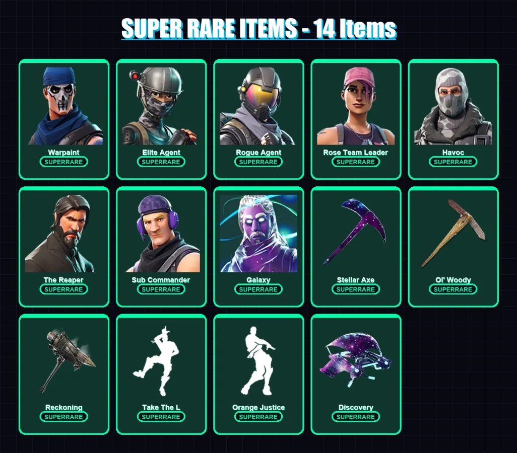 [PC/XBOX/PSN] | Warpaint | Elite Agent | Rogue Agent | Rose Team Leader | Havoc | 70 skin | 55 pickaxe | 77 emote | 53 glider | Lv518
