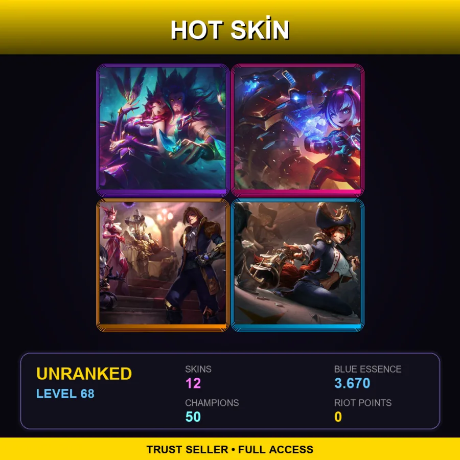 LAS | Lv68 | Unranked | 12 Skin | 50 Champ — LoL account