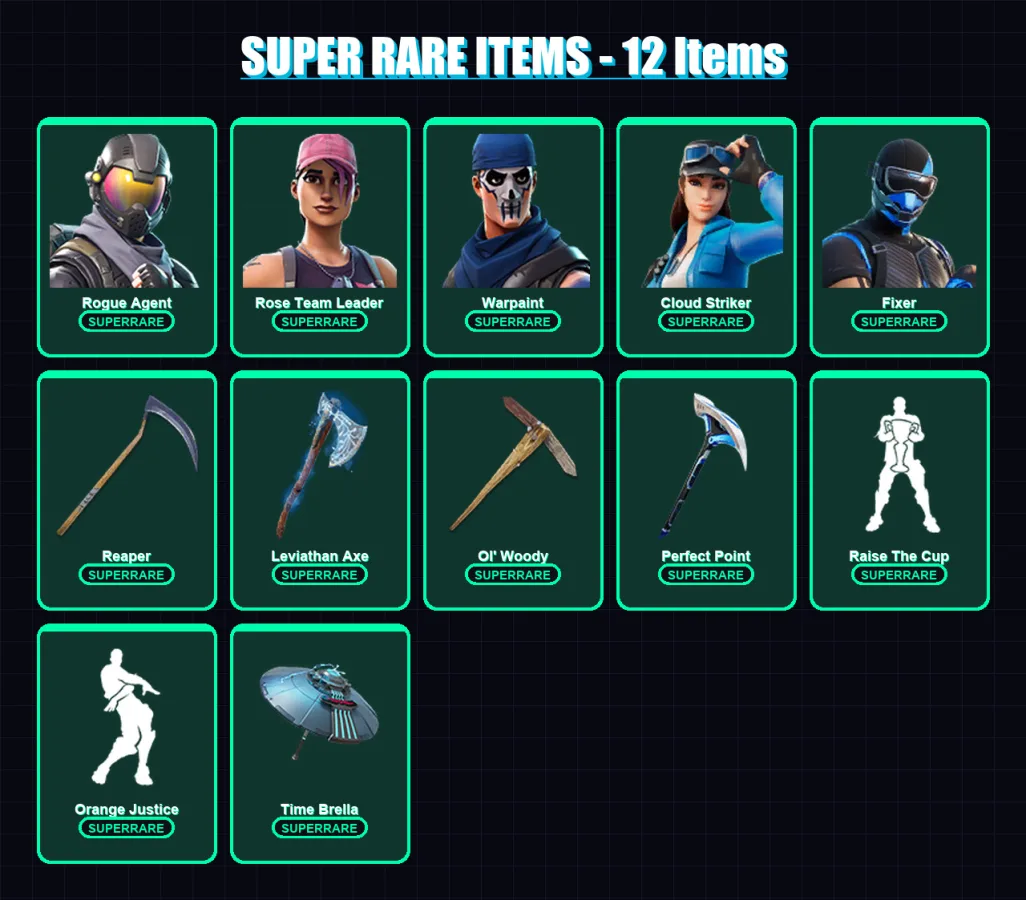 [PS4/PS5/XBOX/PC] | Rogue Agent | Rose Team Leader | Warpaint | Cloud Striker | Fixer | 146 skin | 140 pickaxe | 119 emote | 95 glider | Lv1572