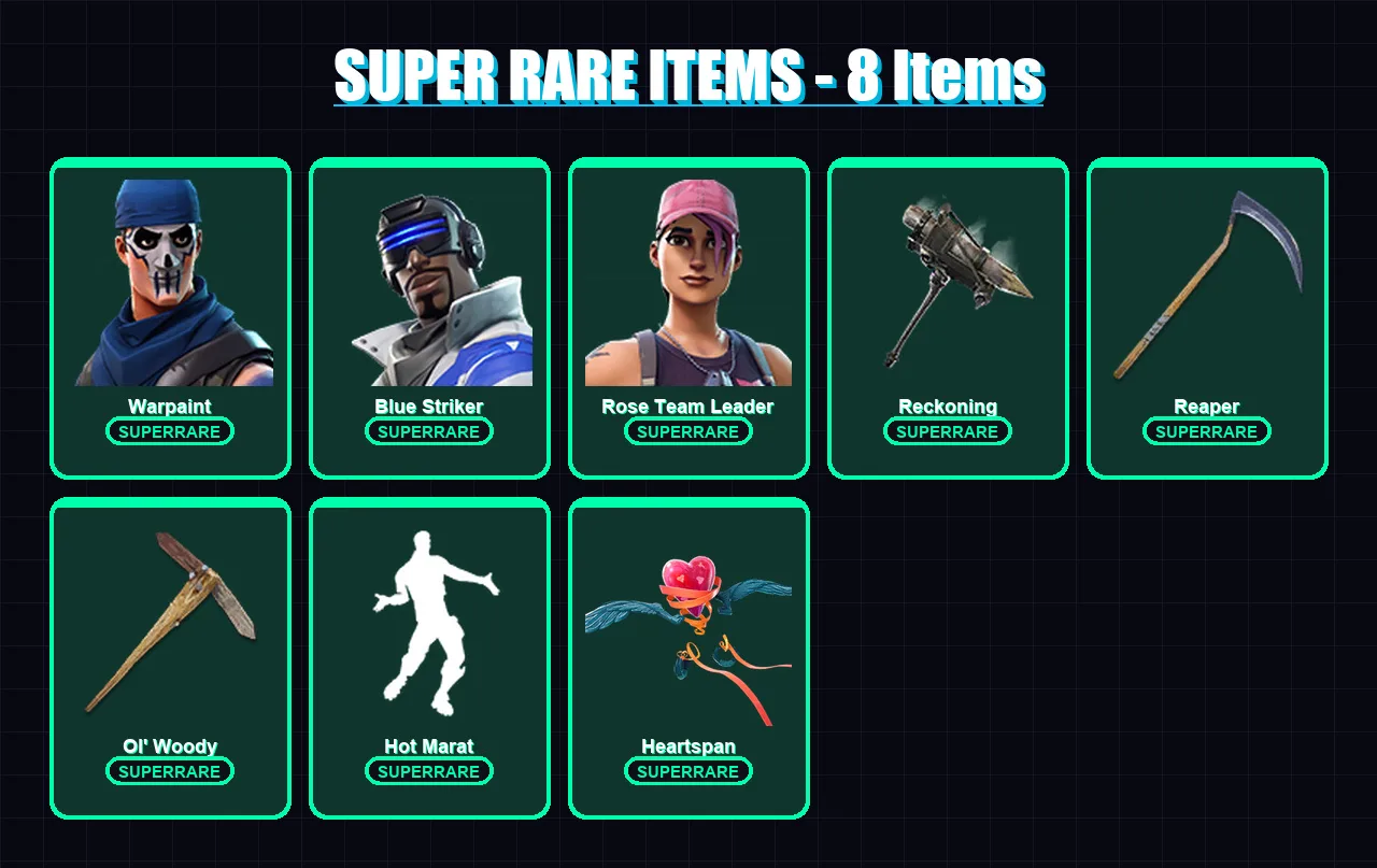 [PC] | Warpaint | Blue Striker | Rose Team Leader | The Ice King | Wild Card | 60 skin | 51 pickaxe | 64 emote | 51 glider | Lv586
