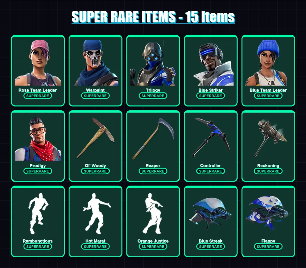 [PC/XBOX/PSN] | Rose Team Leader | Warpaint | Trilogy | Blue Striker | Blue Team Leader | 42 skin | 34 pickaxe | 60 emote | 42 glider | Lv680