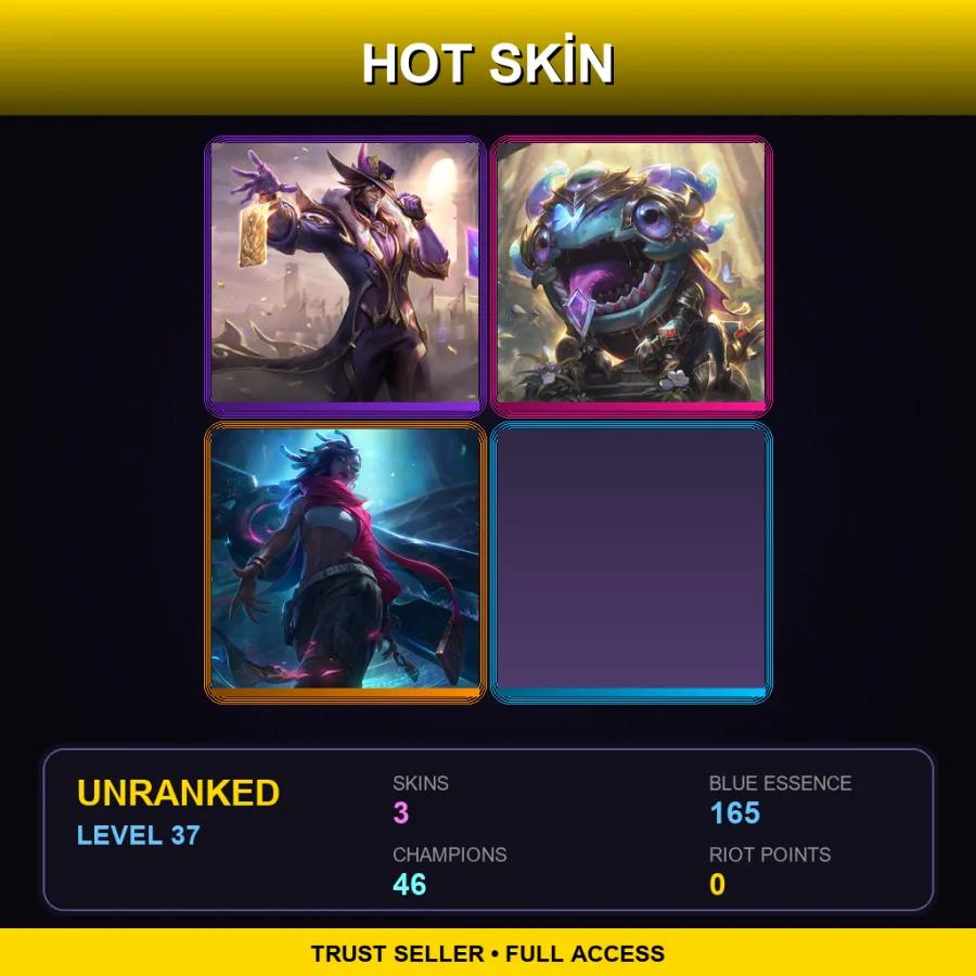 EUW | Lv37 | Unranked | 3 Skin | 46 Champ — LoL account
