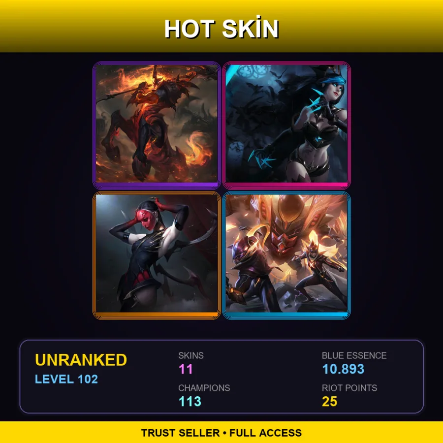 LAN | Lv102 | Unranked | 11 Skin | 113 Champ — LoL account