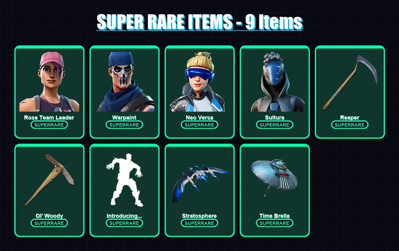 [PS4/PS5/XBOX/PC] | Rose Team Leader | Warpaint | Neo Versa | Sultura | Mandalorian | 96 skin | 114 pickaxe | 101 emote | 96 glider | Lv1151