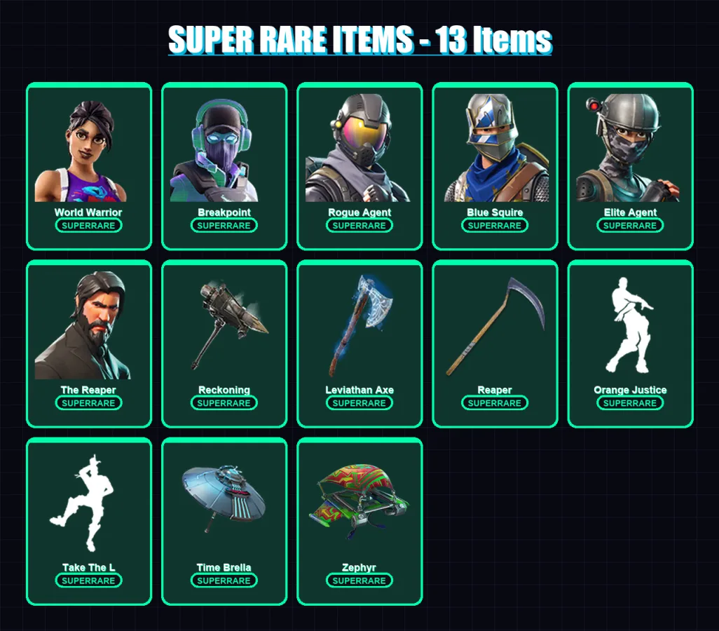 [PC/PSN] | World Warrior | Breakpoint | Rogue Agent | Blue Squire | Elite Agent | 120 skin | 188 pickaxe | 154 emote | 167 glider | Lv3431