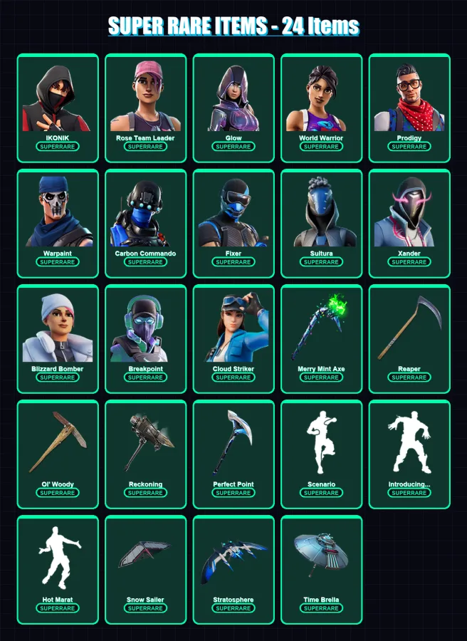 [PC/XBOX/PSN] | Renegade Raider | Aerial Assault Trooper | IKONIK | Rose Team Leader | Glow | 218 skin | 184 pickaxe | 192 emote | 148 glider | Lv29