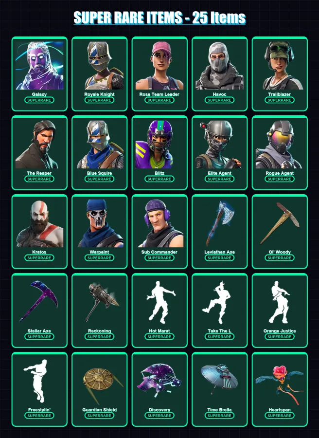 [PC/XBOX] | Galaxy | Royale Knight | Rose Team Leader | Havoc | Trailblazer | 180 skin | 111 pickaxe | 96 emote | 96 glider | Lv940 — Fortnite account
