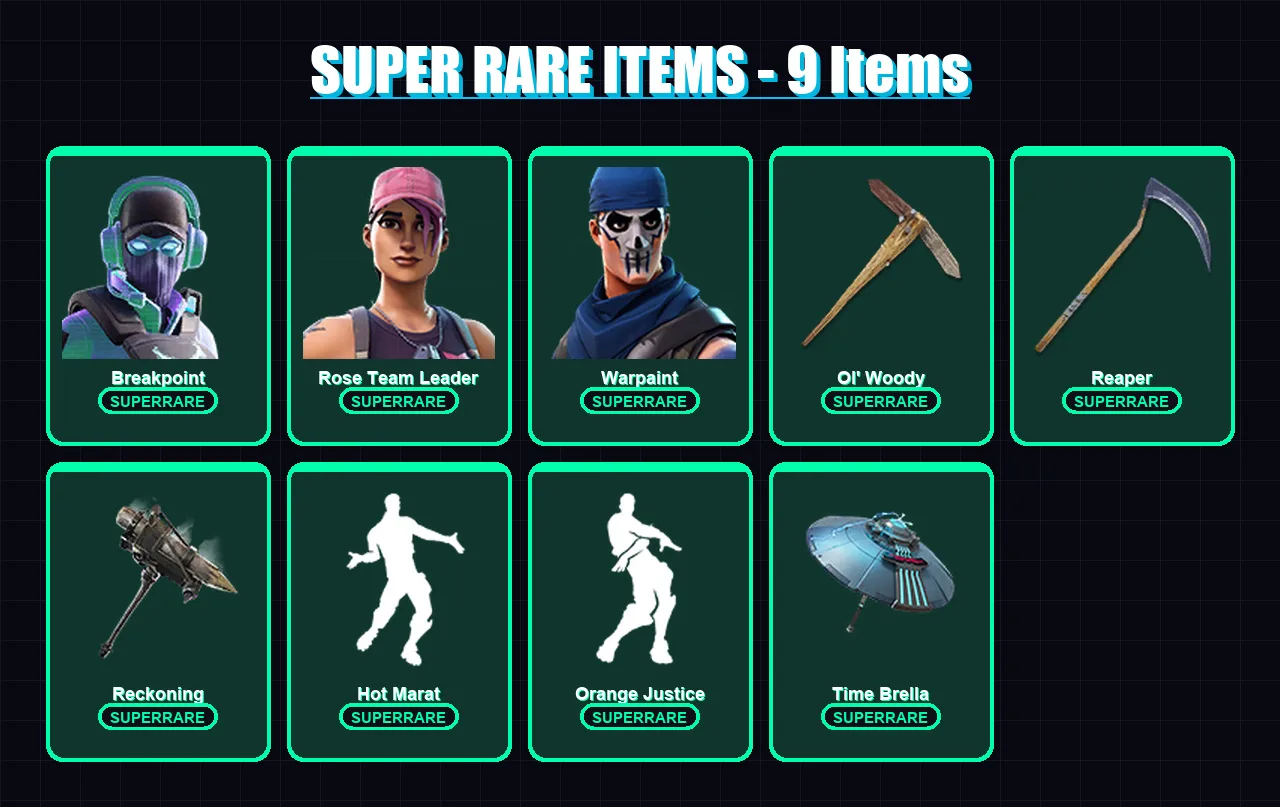 [PC/XBOX] | Breakpoint | Rose Team Leader | Warpaint | Mandalorian | The Ice King | 128 skin | 166 pickaxe | 128 emote | 154 glider | Lv2431