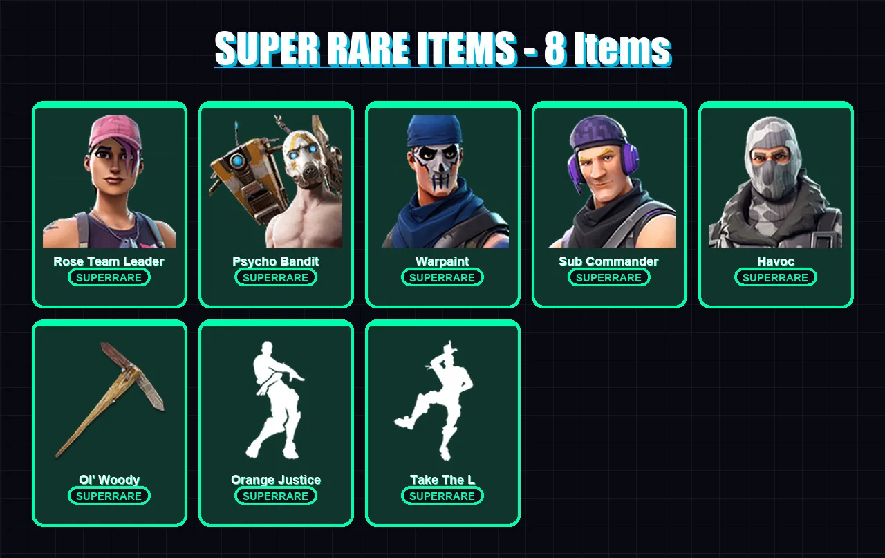 [PC] | Rose Team Leader | Psycho Bandit | Warpaint | Sub Commander | Havoc | 43 skin | 29 pickaxe | 23 emote | 24 glider | Lv283