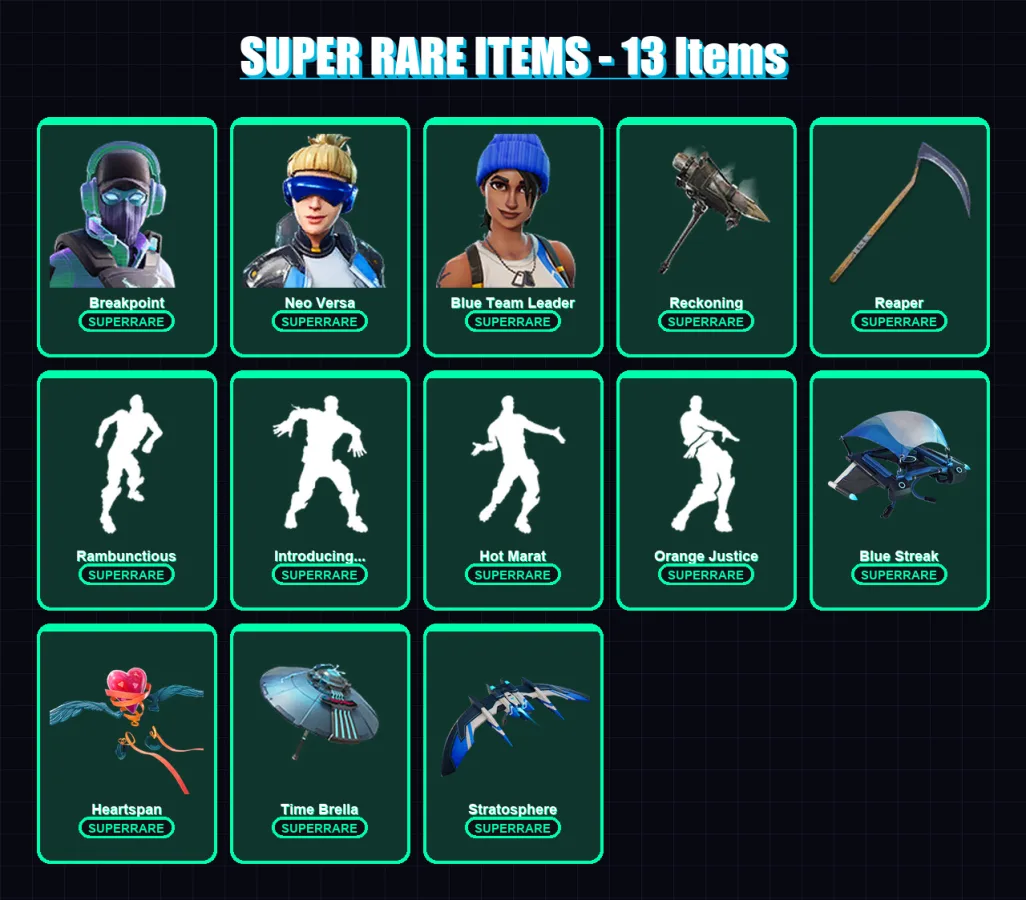 [PS4/PS5/XBOX/PC] | Breakpoint | Neo Versa | Blue Team Leader | Frozen Love Ranger | Joey | 223 skin | 243 pickaxe | 209 emote | 200 glider | Lv3047