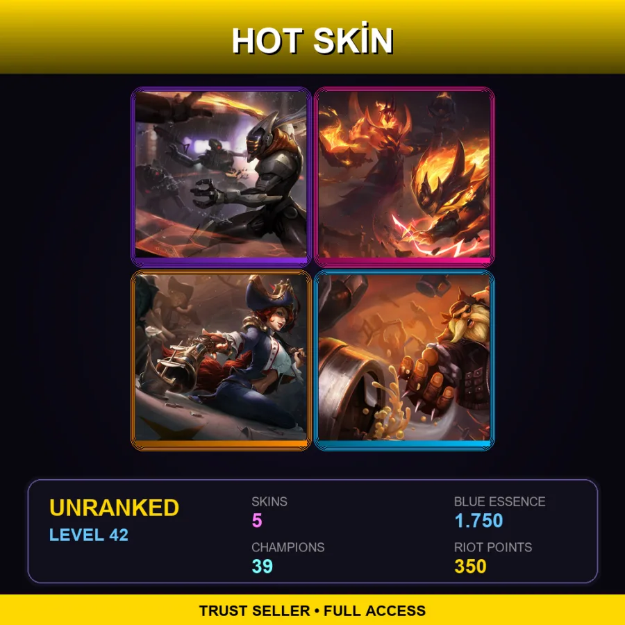 EUW | PROJECT: Yi | Infernal Kennen | Waterloo Miss Fortune | Vandal Gragas | 5 Skin | 39 Champ | Lv42