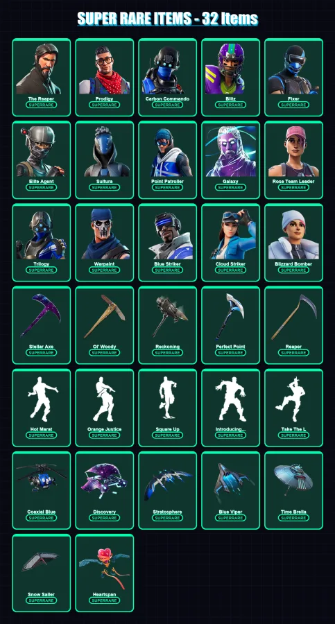 [PS4/PS5/XBOX/PC] | The Reaper | Prodigy | Carbon Commando | Blitz | Fixer | 137 skin | 182 pickaxe | 165 emote | 164 glider | Lv2622