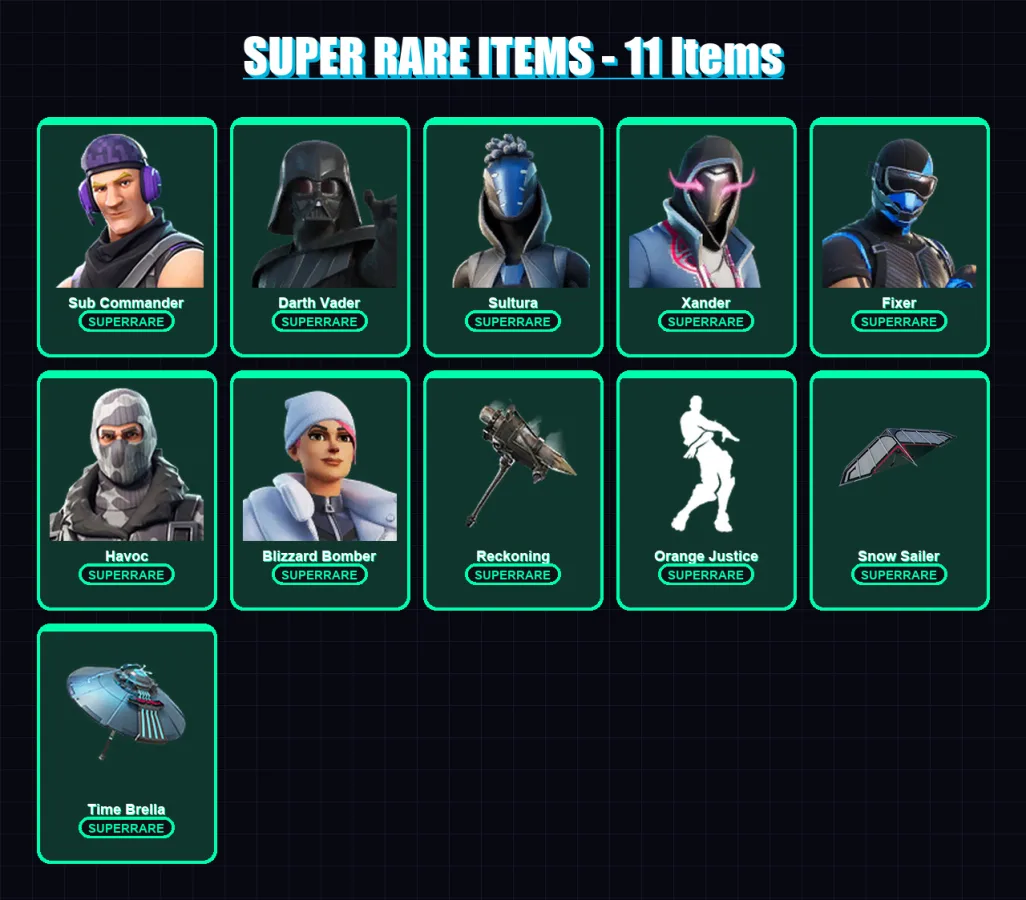 [PC/XBOX] | Sub Commander | Darth Vader | Sultura | Xander | Fixer | 125 skin | 158 pickaxe | 124 emote | 138 glider | Lv3100