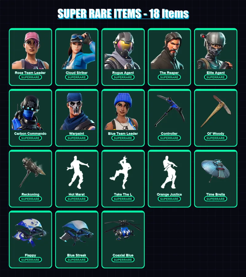 [PS4/PS5/PC] | Rose Team Leader | Cloud Striker | Rogue Agent | The Reaper | Elite Agent | 214 skin | 220 pickaxe | 202 emote | 187 glider | Lv3421