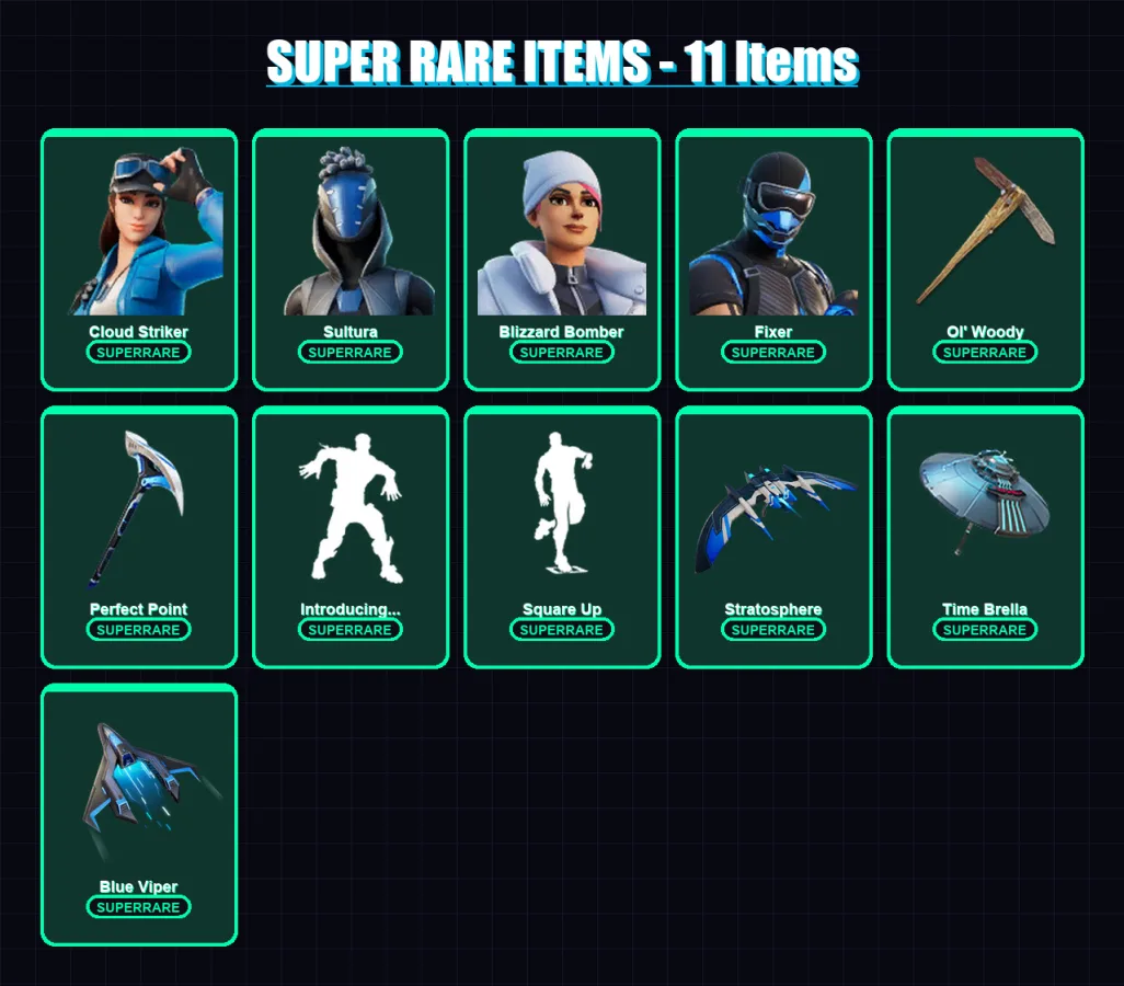 [PS4/PS5/XBOX/PC] | Cloud Striker | Sultura | Blizzard Bomber | Fixer | Joey | 171 skin | 218 pickaxe | 155 emote | 168 glider | Lv2104