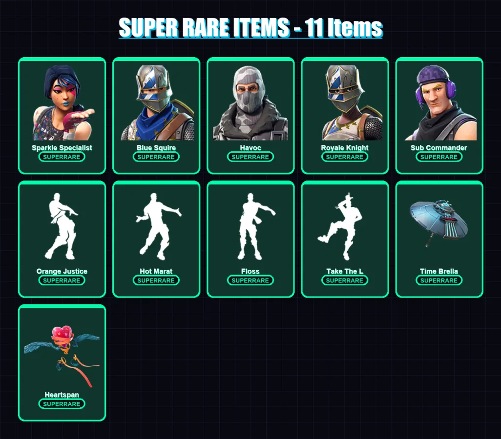 [PS4/PS5/XBOX/PC] | Sparkle Specialist | Blue Squire | Havoc | Royale Knight | Sub Commander | 45 skin | 53 pickaxe | 75 emote | 69 glider | Lv1412