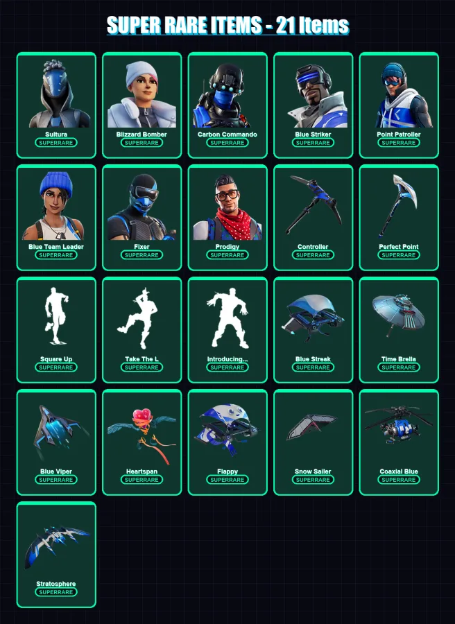 [PC/XBOX] | Sultura | Blizzard Bomber | Carbon Commando | Blue Striker | Point Patroller | 306 skin | 318 pickaxe | 238 emote | 244 glider | Lv3512