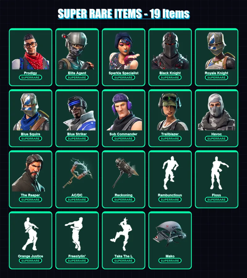 [PS4/PS5/XBOX/PC] | Prodigy | Elite Agent | Sparkle Specialist | Black Knight | Royale Knight | 43 skin | 39 pickaxe | 49 emote | 45 glider | Lv713