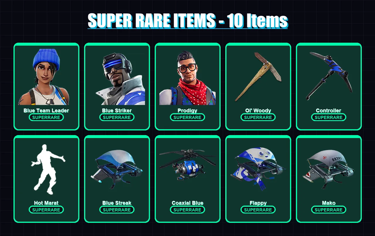 [PS4/PS5/XBOX/PC] | Blue Team Leader | Blue Striker | Prodigy | Enforcer | Drift | 12 skin | 25 pickaxe | 25 emote | 30 glider | Lv376