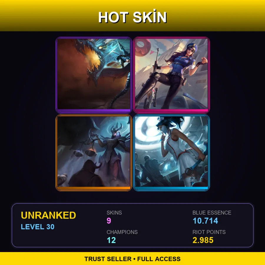 EUW | Lv30 | Unranked | 9 Skin | 12 Champ
