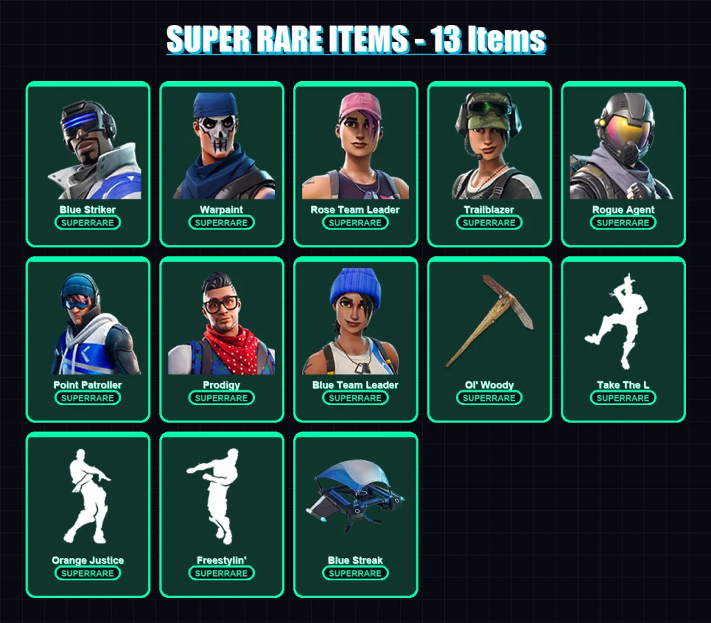 [PC/XBOX] | Blue Striker | Warpaint | Rose Team Leader | Trailblazer | Rogue Agent | 65 skin | 49 pickaxe | 64 emote | 45 glider | Lv562
