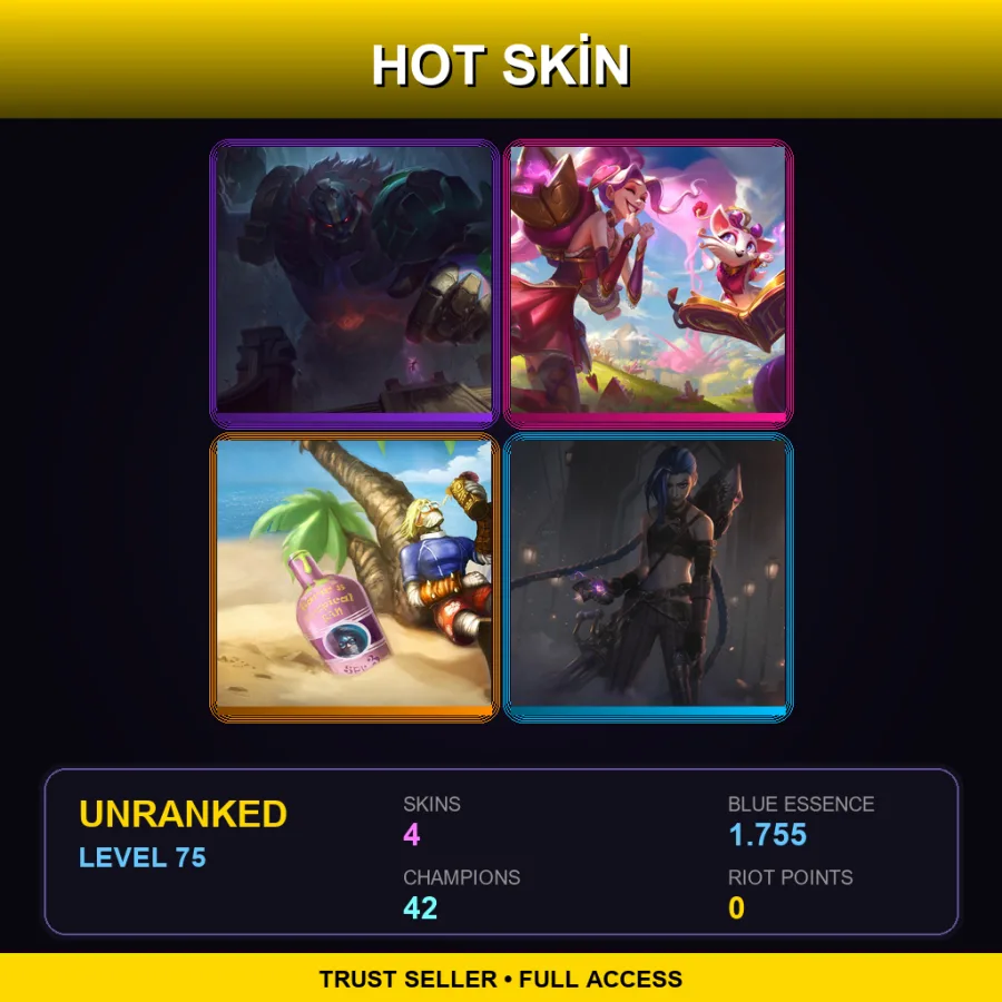 EUW | Lv75 | Unranked | 4 Skin | 42 Champ