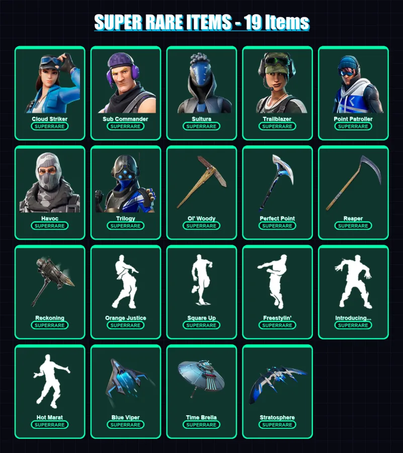 [PC/XBOX/PSN] | Cloud Striker | Sub Commander | Sultura | Trailblazer | Point Patroller | 61 skin | 54 pickaxe | 51 emote | 47 glider | Lv727 — Fortnite account