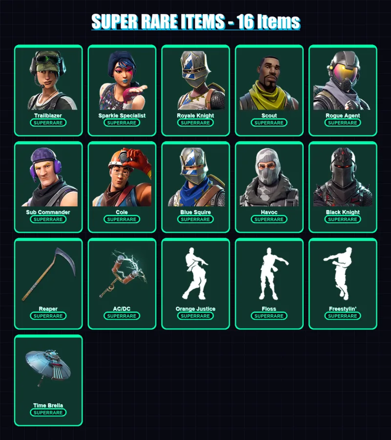 [PC/XBOX/PSN] | Trailblazer | Sparkle Specialist | Royale Knight | Scout | Rogue Agent | 75 skin | 76 pickaxe | 61 emote | 72 glider | Lv999